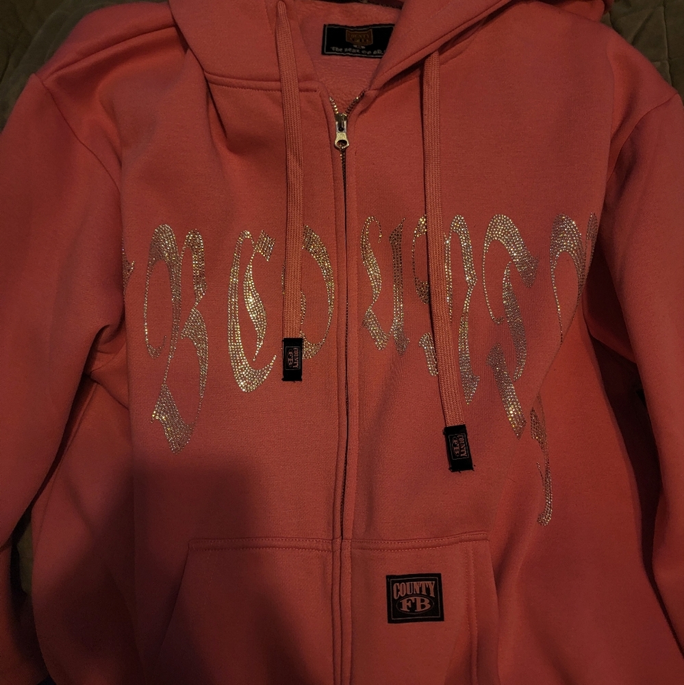 Fb County, medium, pink rhinestone zip up